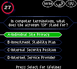 Who Wants To Be A Millionaire 2nd Edition screenshot 3 for GameBoy Color